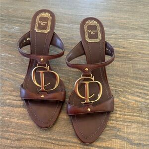 Dior Gold and Brown Leather Sandals